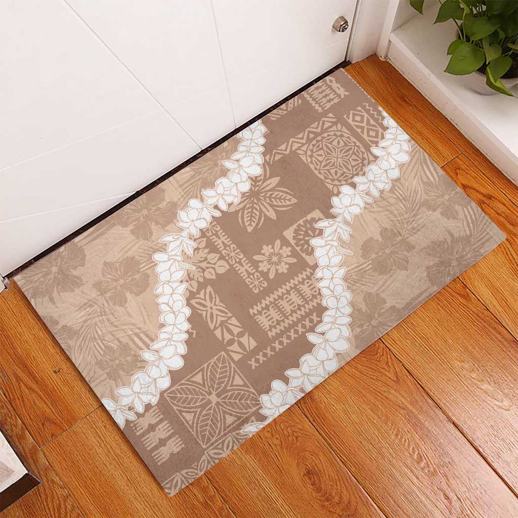 Hawaii Aloha Rubber Doormat Beige Quilt Patch Work Mix Plumeria Lei LT7 - Polynesian Pride