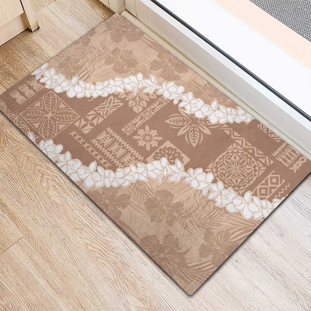 Hawaii Aloha Rubber Doormat Beige Quilt Patch Work Mix Plumeria Lei LT7 - Polynesian Pride