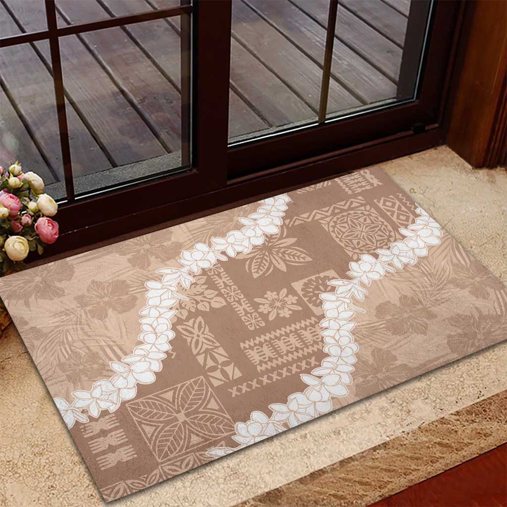 Hawaii Aloha Rubber Doormat Beige Quilt Patch Work Mix Plumeria Lei LT7 - Polynesian Pride