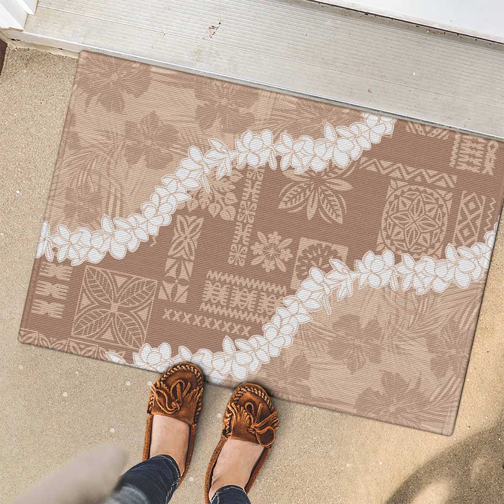 Hawaii Aloha Rubber Doormat Beige Quilt Patch Work Mix Plumeria Lei LT7 - Polynesian Pride