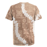 Hawaii Aloha Rugby Jersey Beige Quilt Patch Work Mix Plumeria Lei