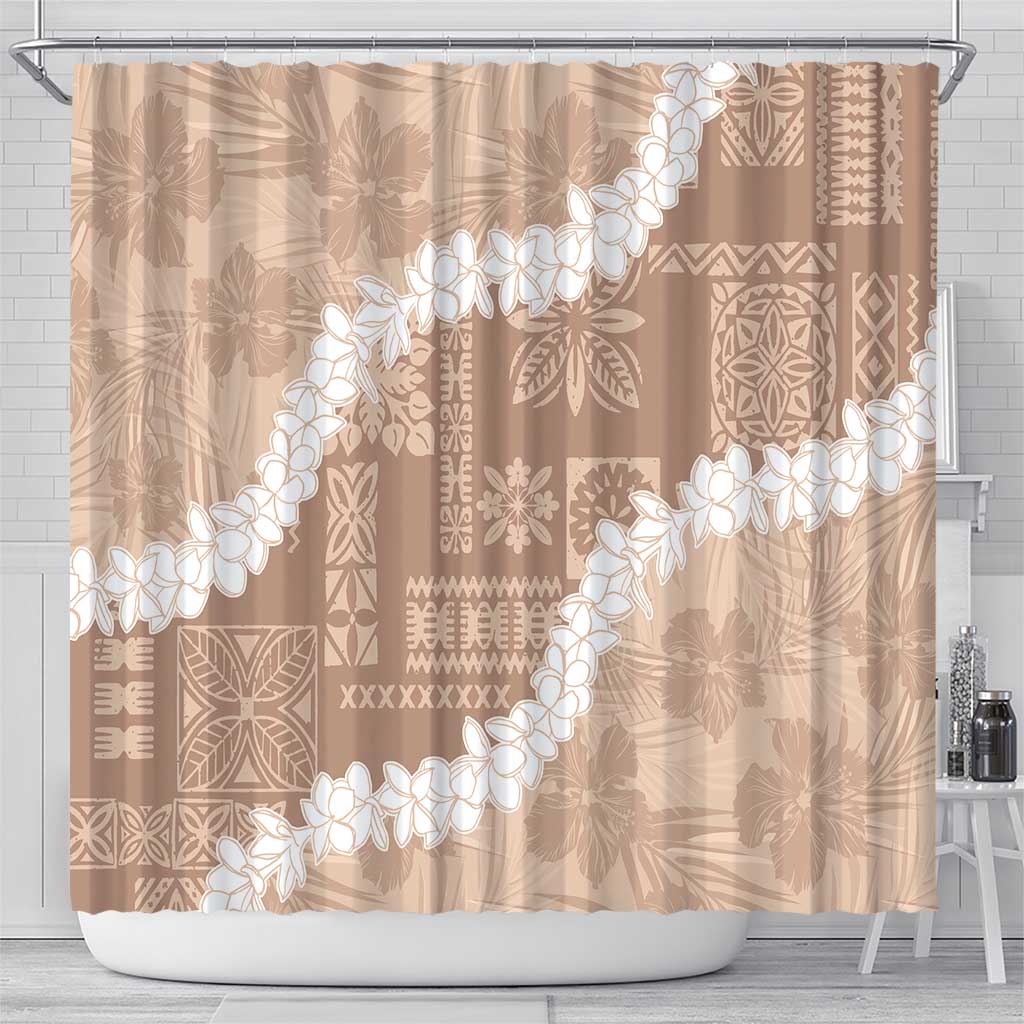 Hawaii Aloha Shower Curtain Beige Quilt Patch Work Mix Plumeria Lei