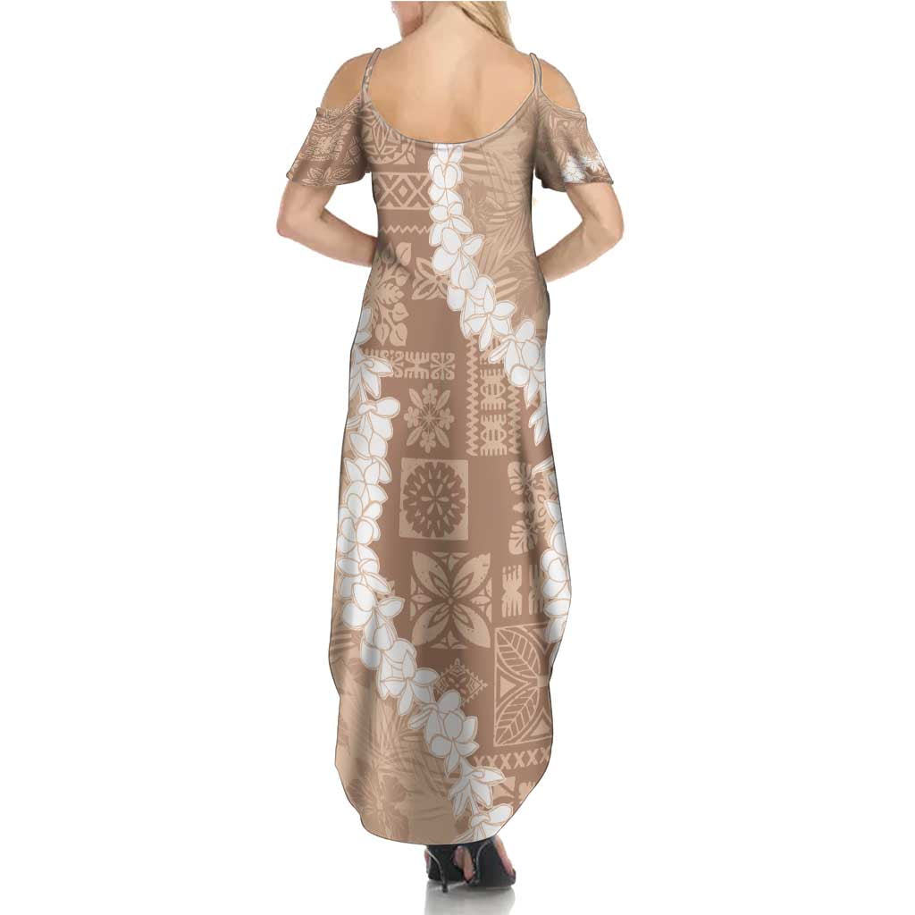 Hawaii Aloha Summer Maxi Dress Beige Quilt Patch Work Mix Plumeria Lei LT7 - Polynesian Pride