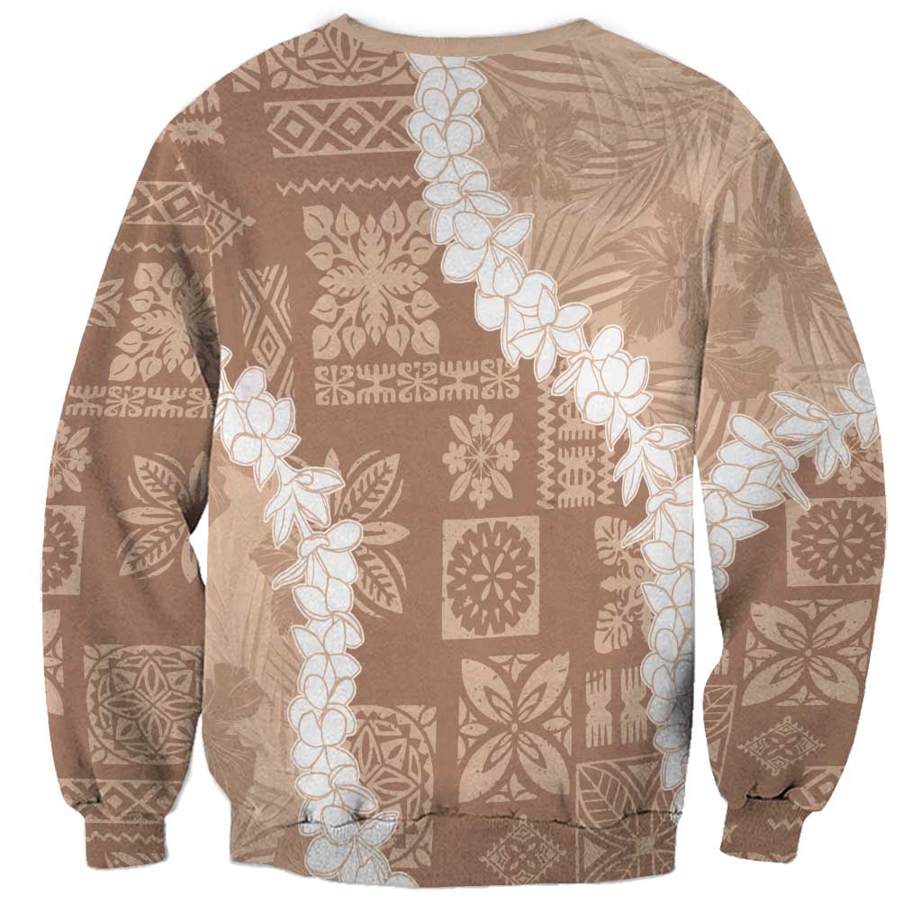Hawaii Aloha Sweatshirt Beige Quilt Patch Work Mix Plumeria Lei LT7 - Polynesian Pride