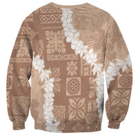 Hawaii Aloha Sweatshirt Beige Quilt Patch Work Mix Plumeria Lei LT7 - Polynesian Pride