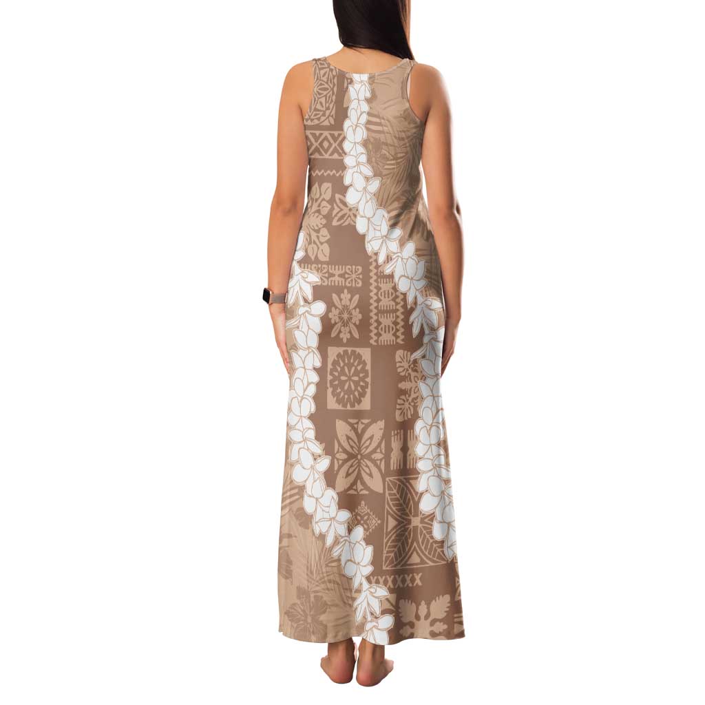 Hawaii Aloha Tank Maxi Dress Beige Quilt Patch Work Mix Plumeria Lei