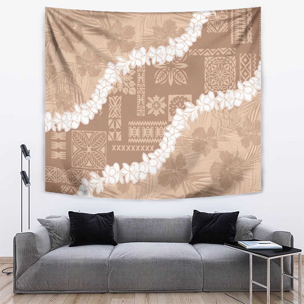 Hawaii Aloha Tapestry Beige Quilt Patch Work Mix Plumeria Lei LT7 Beige - Polynesian Pride