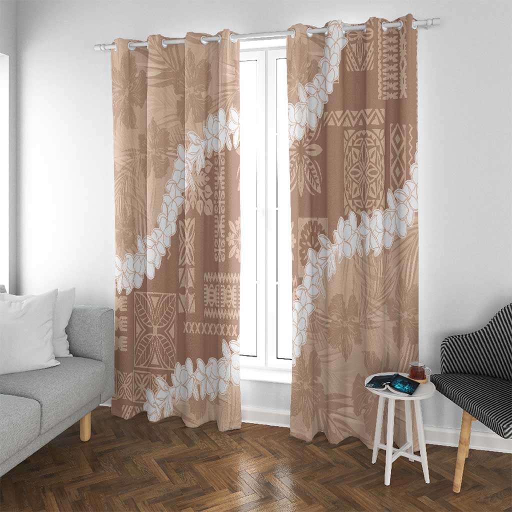 Hawaii Aloha Window Curtain Beige Quilt Patch Work Mix Plumeria Lei LT7 With Grommets Beige - Polynesian Pride