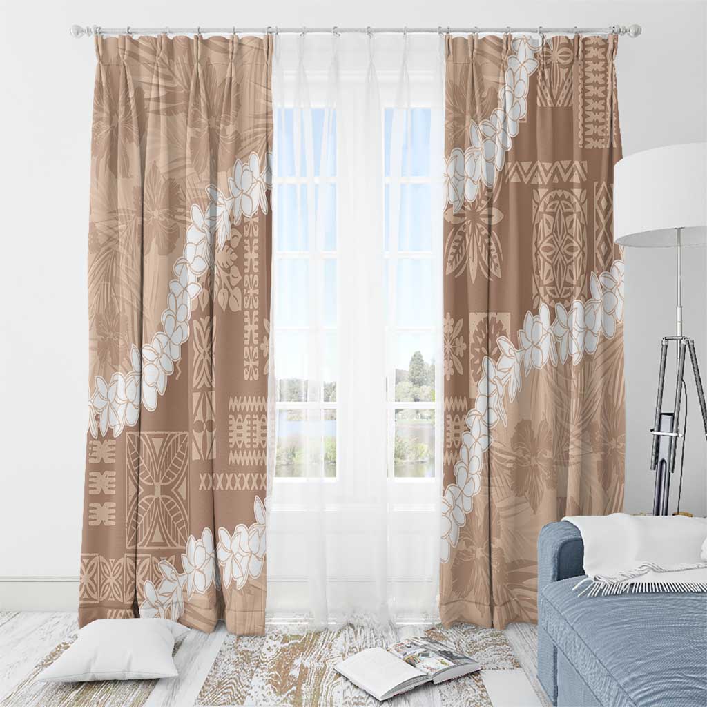 Hawaii Aloha Window Curtain Beige Quilt Patch Work Mix Plumeria Lei LT7 - Polynesian Pride