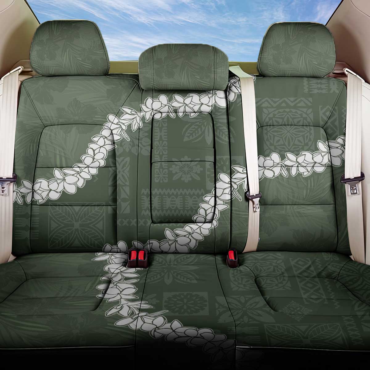 Hawaii Aloha Back Car Seat Cover Sage Quilt Patch Work Mix Plumeria Lei LT7 One Size Sage - Polynesian Pride