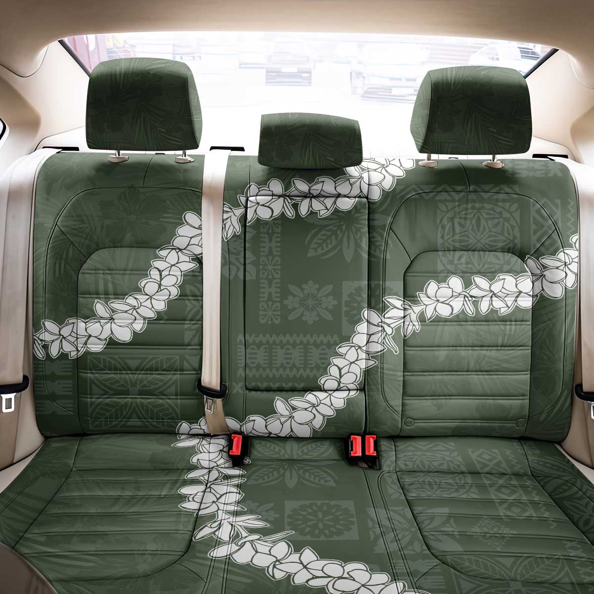 Hawaii Aloha Back Car Seat Cover Sage Quilt Patch Work Mix Plumeria Lei LT7 - Polynesian Pride
