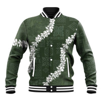 Hawaii Aloha Baseball Jacket Sage Quilt Patch Work Mix Plumeria Lei LT7 Unisex Sage - Polynesian Pride