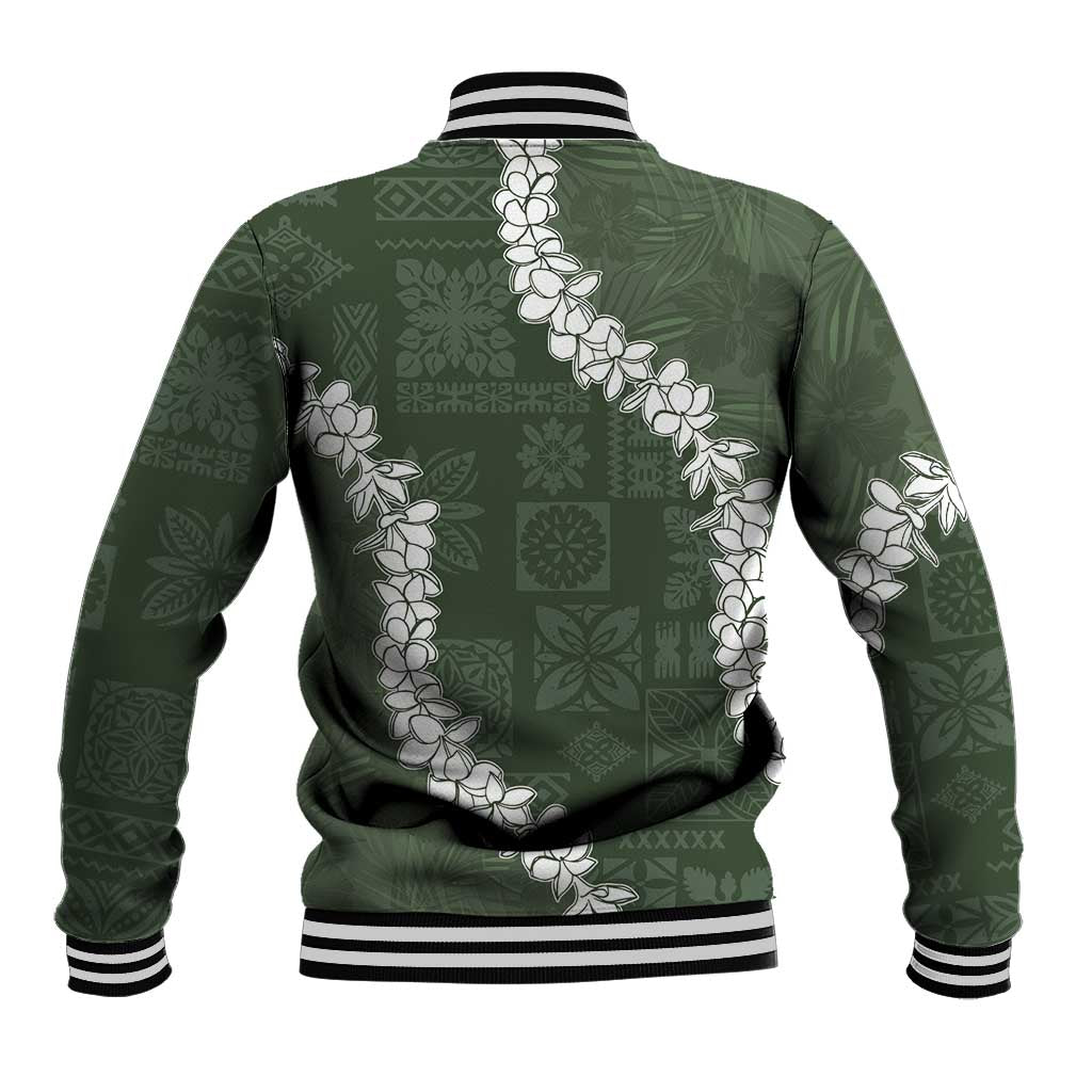 Hawaii Aloha Baseball Jacket Sage Quilt Patch Work Mix Plumeria Lei LT7 - Polynesian Pride