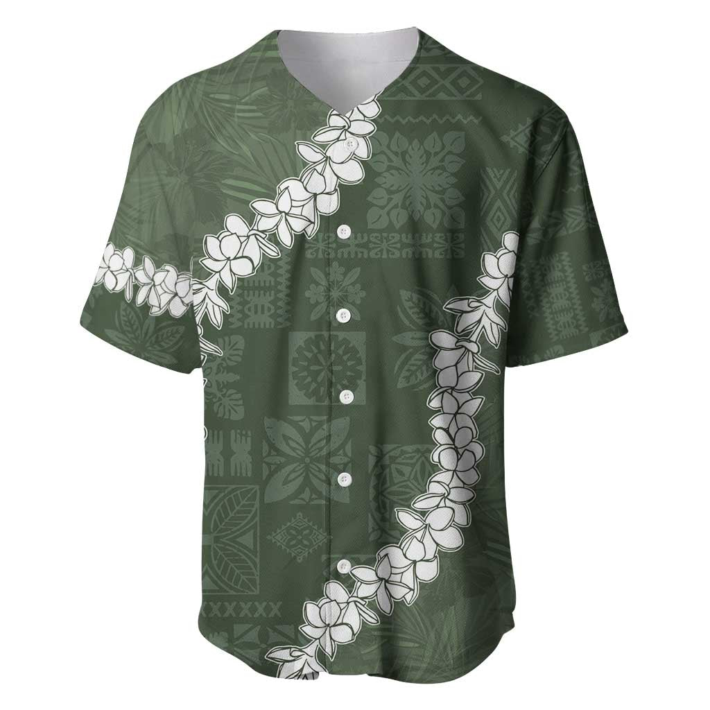 Hawaii Aloha Baseball Jersey Sage Quilt Patch Work Mix Plumeria Lei LT7 Sage - Polynesian Pride