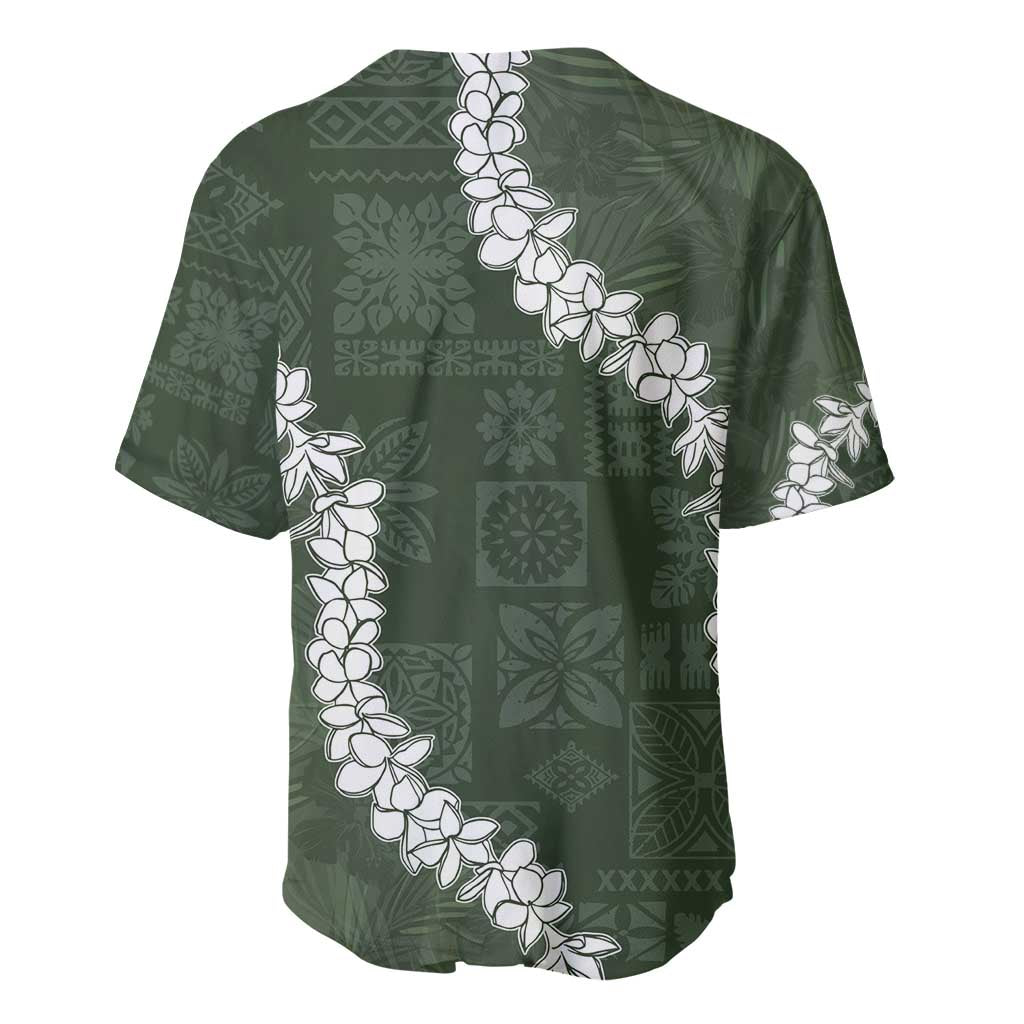 Hawaii Aloha Baseball Jersey Sage Quilt Patch Work Mix Plumeria Lei LT7 - Polynesian Pride
