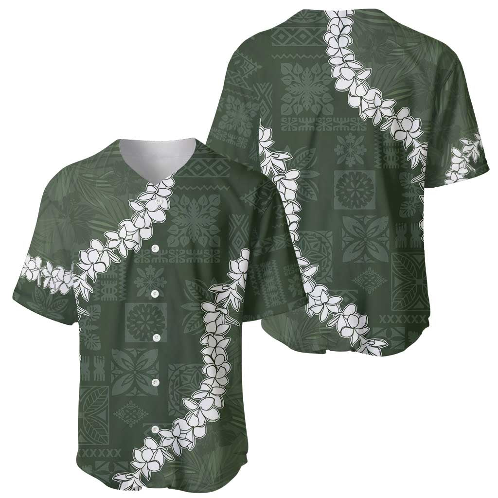 Hawaii Aloha Baseball Jersey Sage Quilt Patch Work Mix Plumeria Lei LT7 - Polynesian Pride