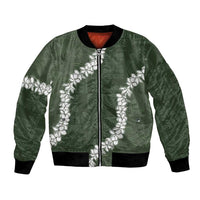 Hawaii Aloha Bomber Jacket Sage Quilt Patch Work Mix Plumeria Lei LT7 Unisex Sage - Polynesian Pride
