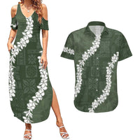 Hawaii Aloha Couples Matching Summer Maxi Dress and Hawaiian Shirt Sage Quilt Patch Work Mix Plumeria Lei LT7 Sage - Polynesian Pride