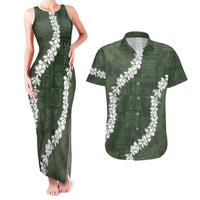 Hawaii Aloha Couples Matching Tank Maxi Dress and Hawaiian Shirt Sage Quilt Patch Work Mix Plumeria Lei LT7 Sage - Polynesian Pride