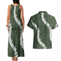 Hawaii Aloha Couples Matching Tank Maxi Dress and Hawaiian Shirt Sage Quilt Patch Work Mix Plumeria Lei LT7 - Polynesian Pride