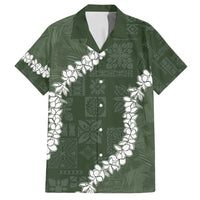 Hawaii Aloha Family Matching Off Shoulder Maxi Dress and Hawaiian Shirt Sage Quilt Patch Work Mix Plumeria Lei LT7 Dad's Shirt - Short Sleeve Sage - Polynesian Pride