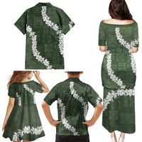 Hawaii Aloha Family Matching Puletasi and Hawaiian Shirt Sage Quilt Patch Work Mix Plumeria Lei LT7 - Polynesian Pride