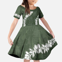 Hawaii Aloha Family Matching Summer Maxi Dress and Hawaiian Shirt Sage Quilt Patch Work Mix Plumeria Lei LT7 Daughter's Dress Sage - Polynesian Pride