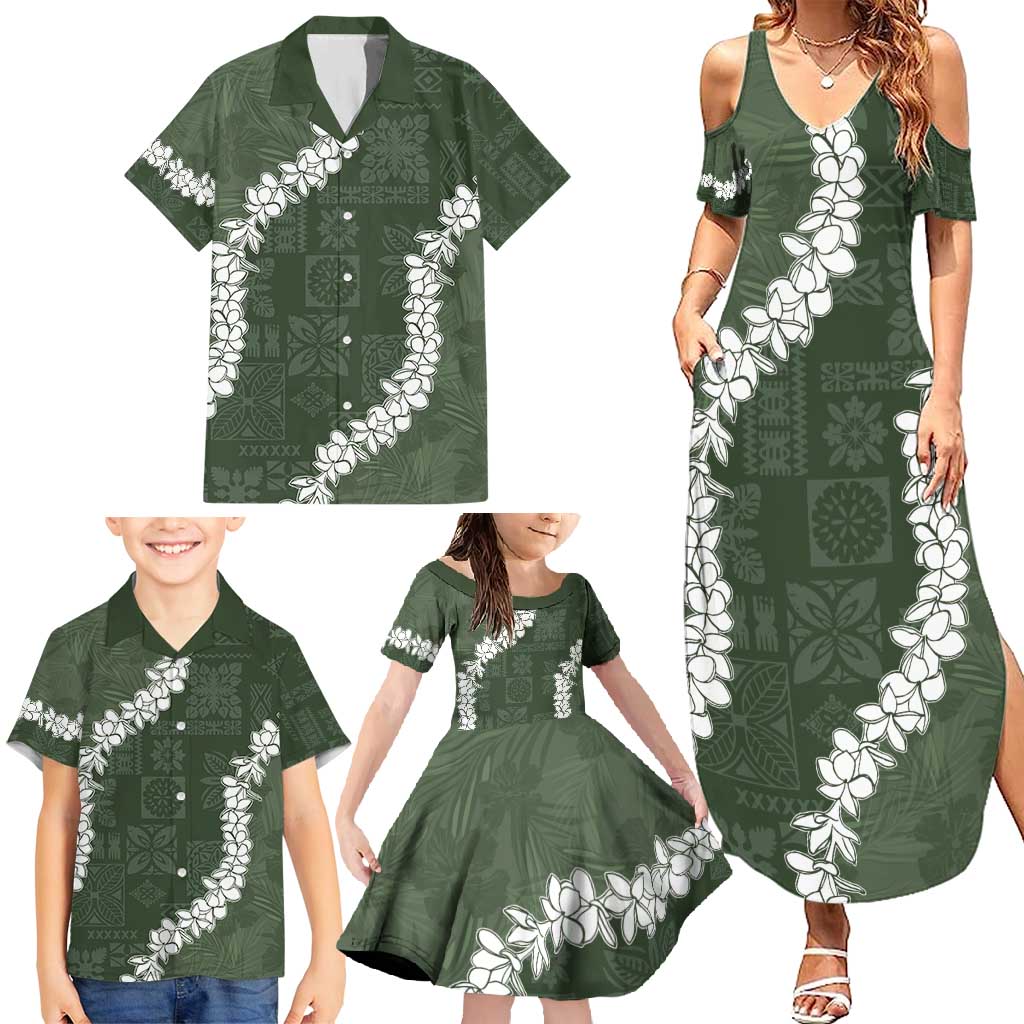 Hawaii Aloha Family Matching Summer Maxi Dress and Hawaiian Shirt Sage Quilt Patch Work Mix Plumeria Lei LT7 - Polynesian Pride
