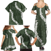 Hawaii Aloha Family Matching Summer Maxi Dress and Hawaiian Shirt Sage Quilt Patch Work Mix Plumeria Lei LT7 - Polynesian Pride