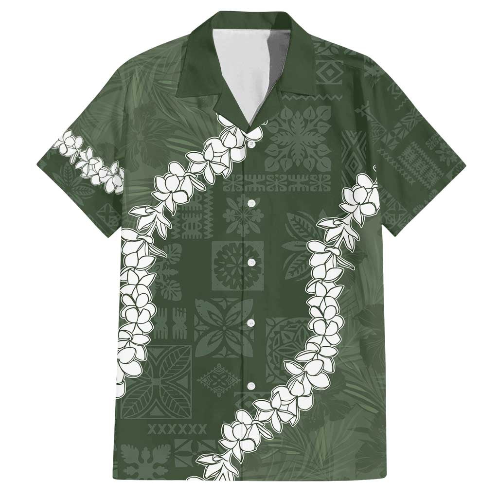 Hawaii Aloha Family Matching Summer Maxi Dress and Hawaiian Shirt Sage Quilt Patch Work Mix Plumeria Lei LT7 Dad's Shirt - Short Sleeve Sage - Polynesian Pride