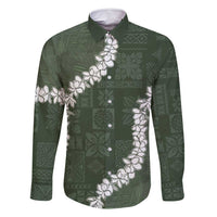 Hawaii Aloha Family Matching Summer Maxi Dress and Hawaiian Shirt Sage Quilt Patch Work Mix Plumeria Lei LT7 Dad's Shirt - Long Sleeve Sage - Polynesian Pride
