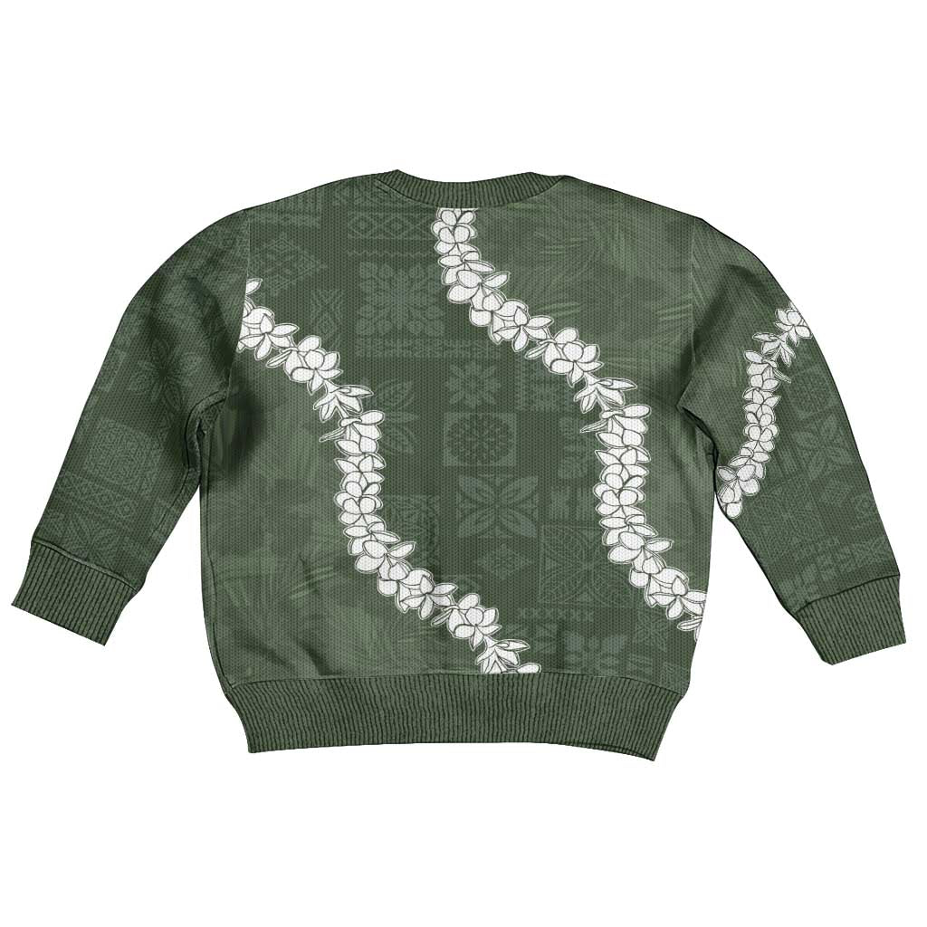 Hawaii Aloha Kid Ugly Christmas Sweater Sage Quilt Patch Work Mix Plumeria Lei LT7 - Polynesian Pride