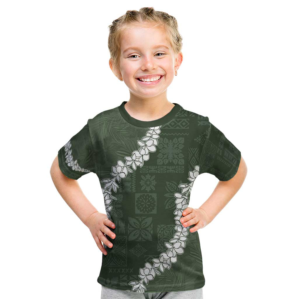 Hawaii Aloha Kid T Shirt Sage Quilt Patch Work Mix Plumeria Lei LT7 Sage - Polynesian Pride