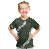 Hawaii Aloha Kid T Shirt Sage Quilt Patch Work Mix Plumeria Lei LT7 Sage - Polynesian Pride