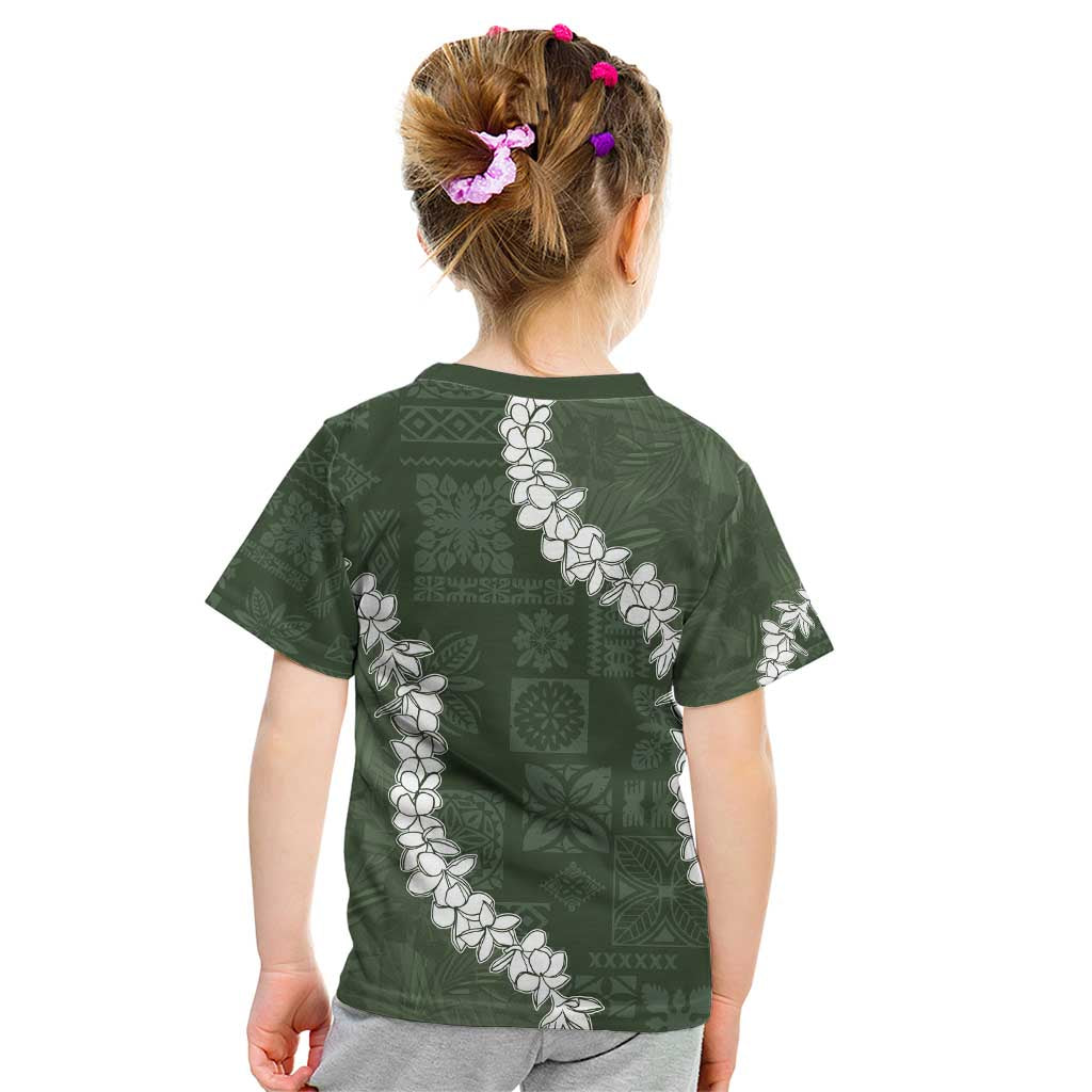 Hawaii Aloha Kid T Shirt Sage Quilt Patch Work Mix Plumeria Lei LT7 - Polynesian Pride