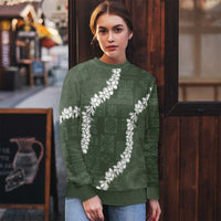 Hawaii Aloha Ugly Christmas Sweater Sage Quilt Patch Work Mix Plumeria Lei