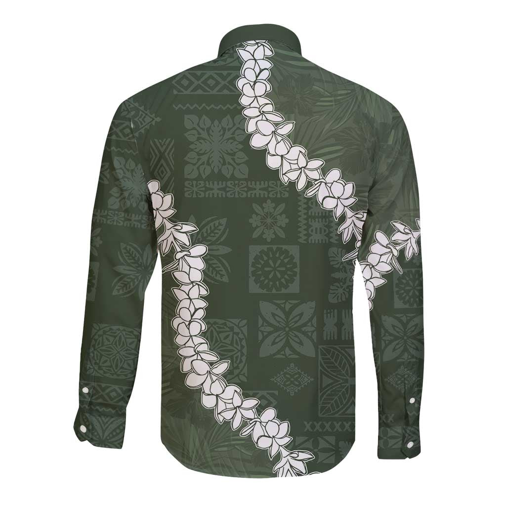 Hawaii Aloha Long Sleeve Button Shirt Sage Quilt Patch Work Mix Plumeria Lei LT7 - Polynesian Pride