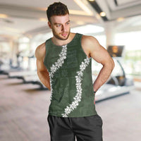 Hawaii Aloha Men Tank Top Sage Quilt Patch Work Mix Plumeria Lei LT7 Sage - Polynesian Pride