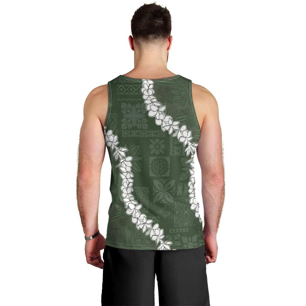 Hawaii Aloha Men Tank Top Sage Quilt Patch Work Mix Plumeria Lei LT7 - Polynesian Pride