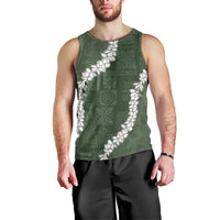Hawaii Aloha Men Tank Top Sage Quilt Patch Work Mix Plumeria Lei LT7 - Polynesian Pride
