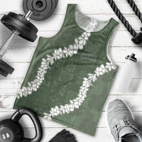 Hawaii Aloha Men Tank Top Sage Quilt Patch Work Mix Plumeria Lei LT7 - Polynesian Pride