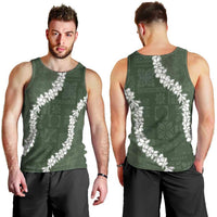 Hawaii Aloha Men Tank Top Sage Quilt Patch Work Mix Plumeria Lei LT7 - Polynesian Pride