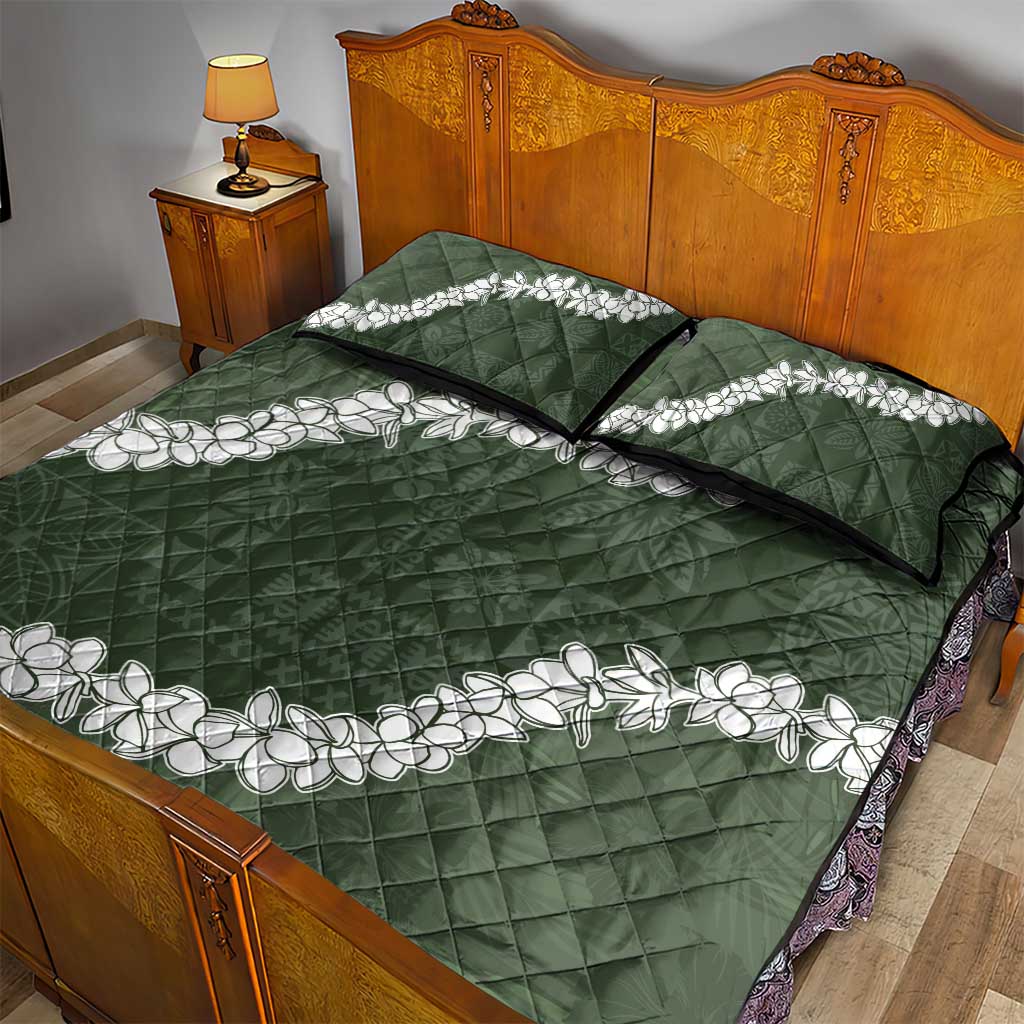 Hawaii Aloha Quilt Bed Set Sage Quilt Patch Work Mix Plumeria Lei LT7 - Polynesian Pride