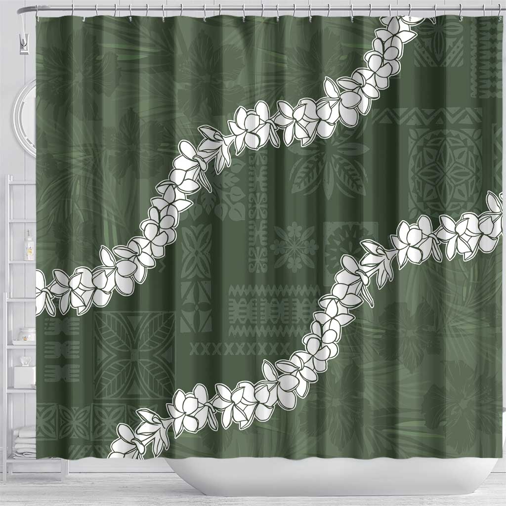 Hawaii Aloha Shower Curtain Sage Quilt Patch Work Mix Plumeria Lei LT7 - Polynesian Pride