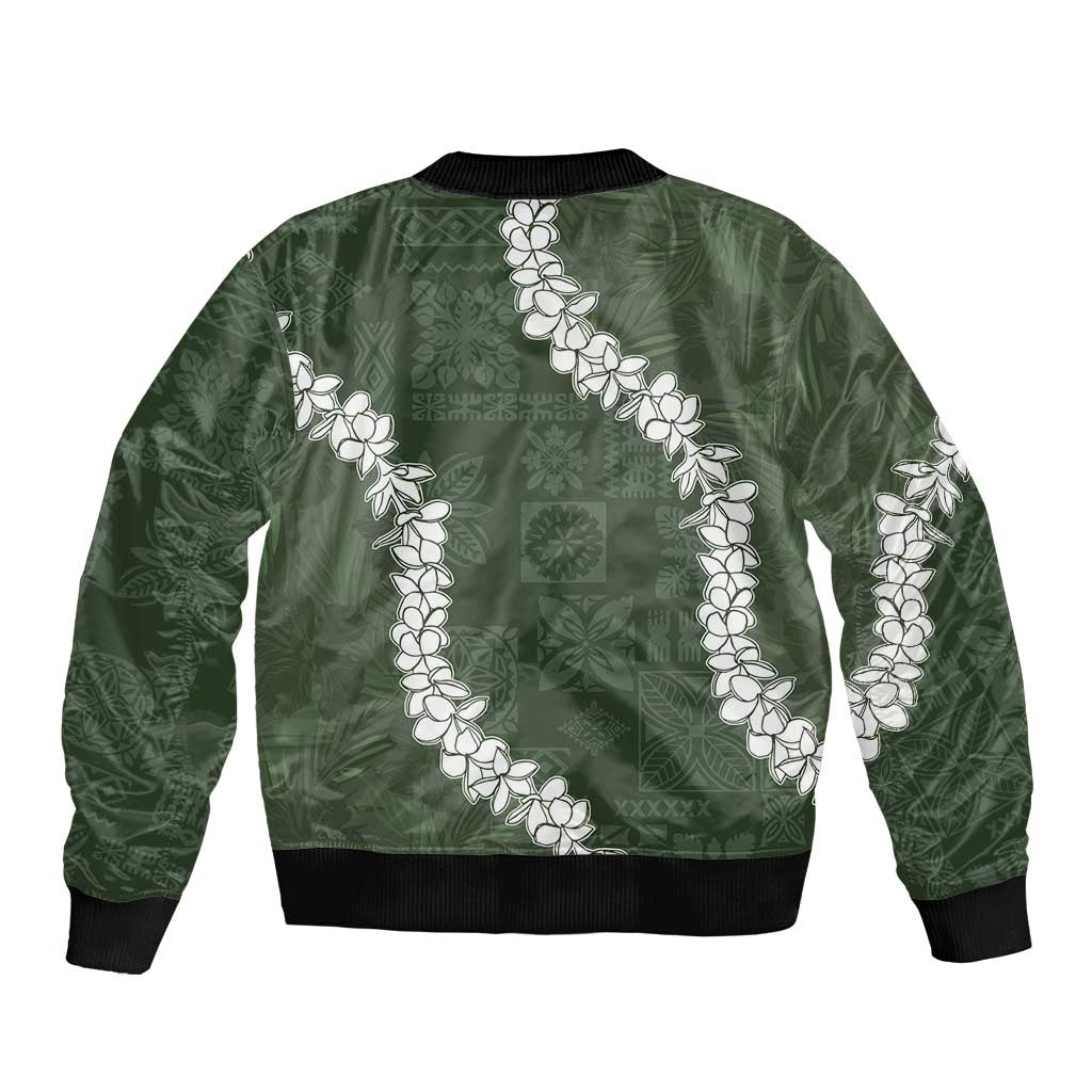 Hawaii Aloha Sleeve Zip Bomber Jacket Sage Quilt Patch Work Mix Plumeria Lei LT7 - Polynesian Pride
