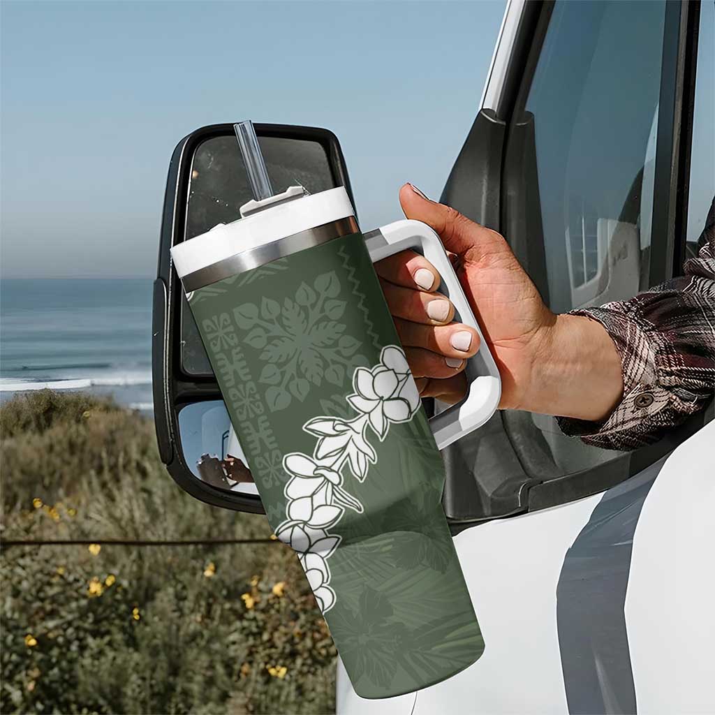 Hawaii Aloha Tumbler With Handle Sage Quilt Patch Work Mix Plumeria Lei