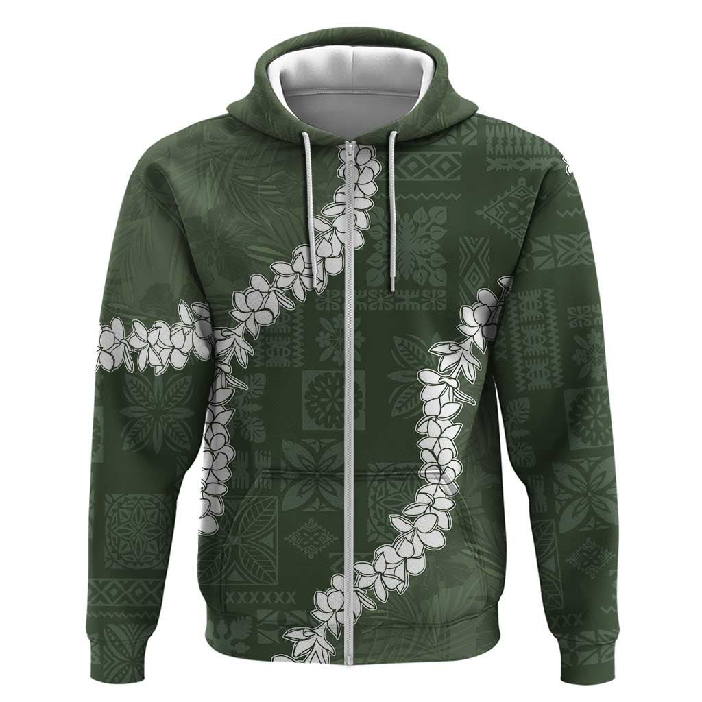 Hawaii Aloha Zip Hoodie Sage Quilt Patch Work Mix Plumeria Lei LT7 Zip Hoodie Sage - Polynesian Pride