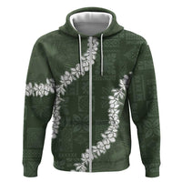 Hawaii Aloha Zip Hoodie Sage Quilt Patch Work Mix Plumeria Lei LT7 Zip Hoodie Sage - Polynesian Pride
