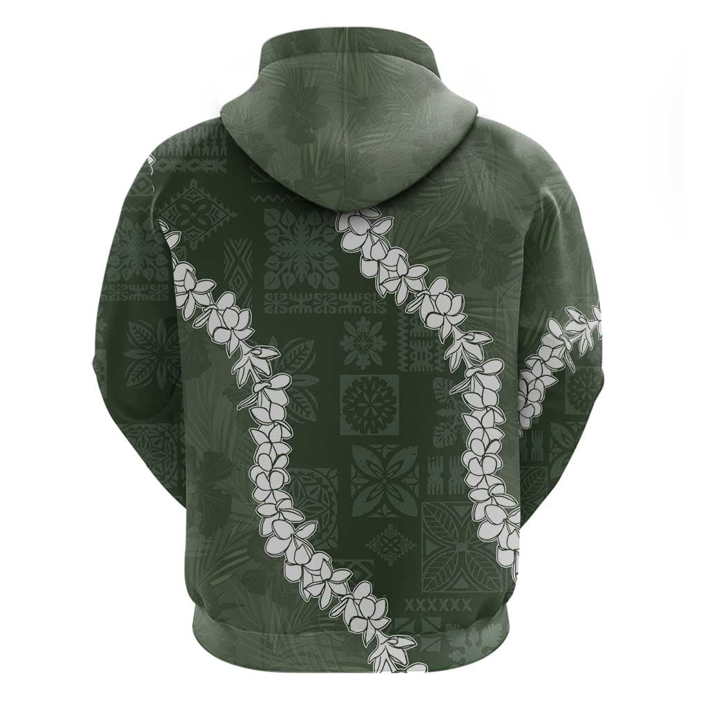 Hawaii Aloha Zip Hoodie Sage Quilt Patch Work Mix Plumeria Lei LT7 - Polynesian Pride