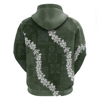 Hawaii Aloha Zip Hoodie Sage Quilt Patch Work Mix Plumeria Lei LT7 - Polynesian Pride